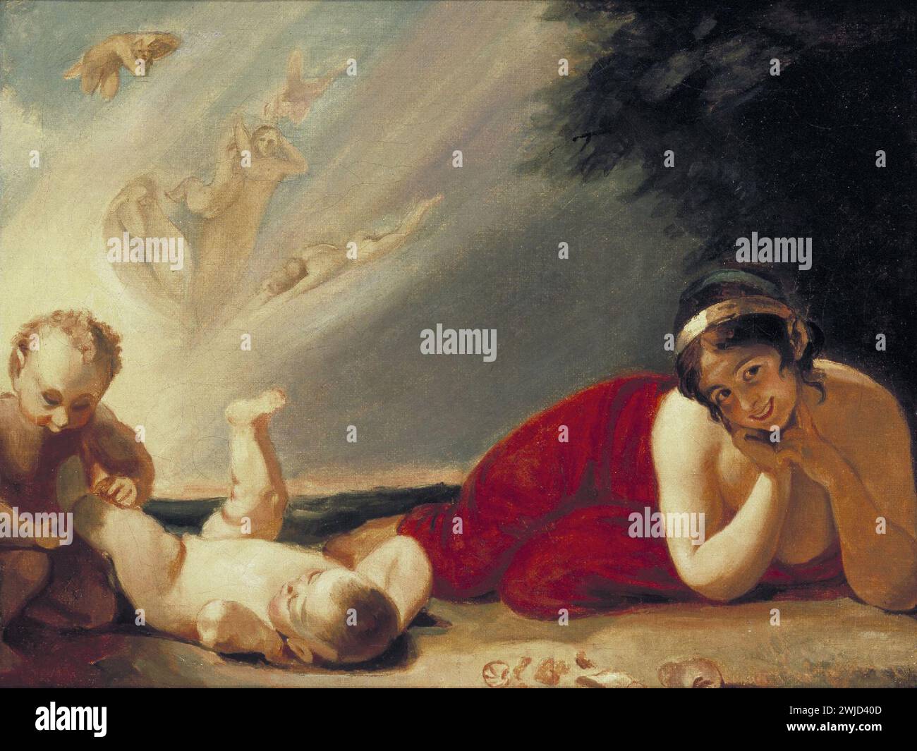 Lady Hamilton dans le rôle de Titania avec Puck et Changeling (1793). De l'acte II, scène 1 du rêve d'Une nuit d'été de William Shakespeare. Banque D'Images