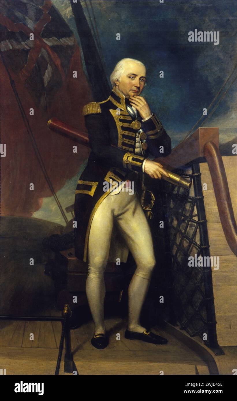 Portrait du contre-amiral Cuthbert, Lord Collingwood, (1748-1810), 1er baron Colingwood, par Henry Howard. Ami et successeur de Nelson, la personnalité particulière de Collingwood l'empêcha d'atteindre la popularité de son chef, mais il travailla lui-même jusqu'à la mort pour ce qu'il pensait être le bien du Service. Banque D'Images