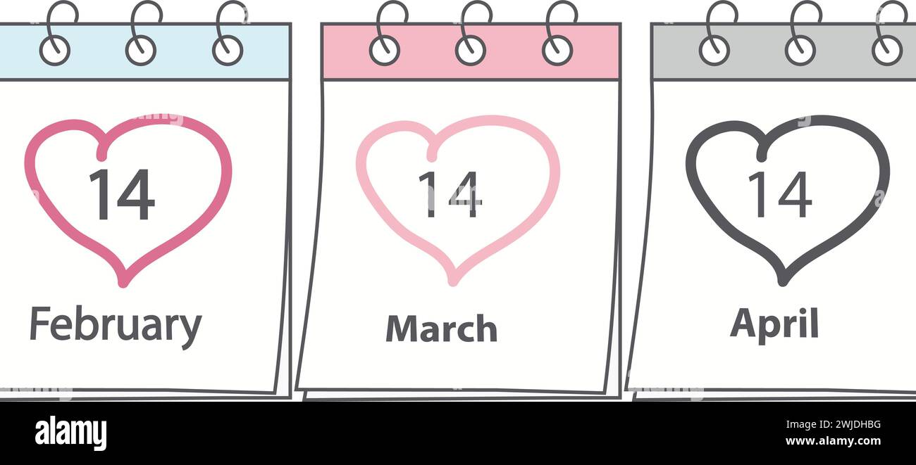 Page de calendrier avec date de vacances et trait en forme de coeur à la main. Saint-Valentin, jour noir et blanc. Ensemble de 3 motifs pour saluer. Isoler. EPS. Vecteur pour cartes, affiche, bannière ou web ou étiquette, tag Illustration de Vecteur Page de calendrier avec date de vacances et trait en forme de coeur à la main. Saint-Valentin, jour noir et blanc. Ensemble de 3 motifs pour saluer. Isoler. EPS. Vecteur pour cartes, affiche, bannière ou web ou étiquette, tag Illustration de Vecteur