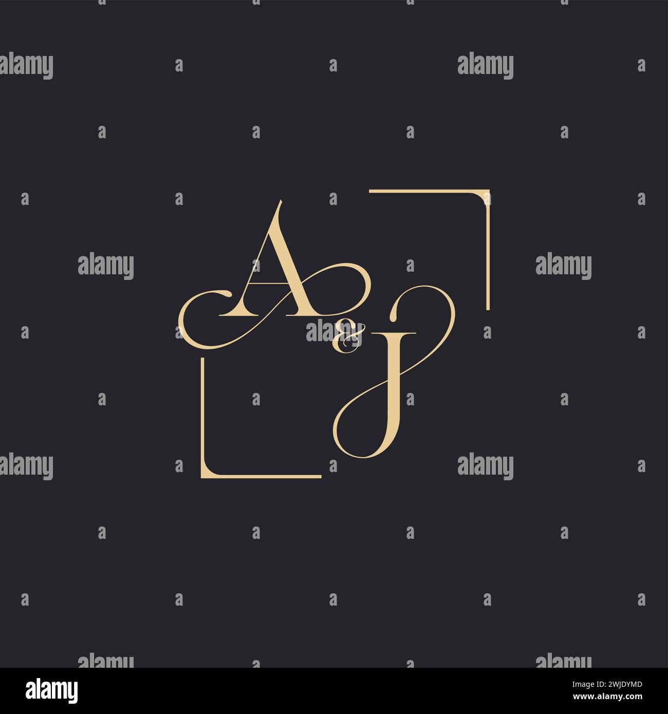 AJ concept simple de logo de contour de mariage et carré d'or de conception initiale en fond blanc Illustration de Vecteur