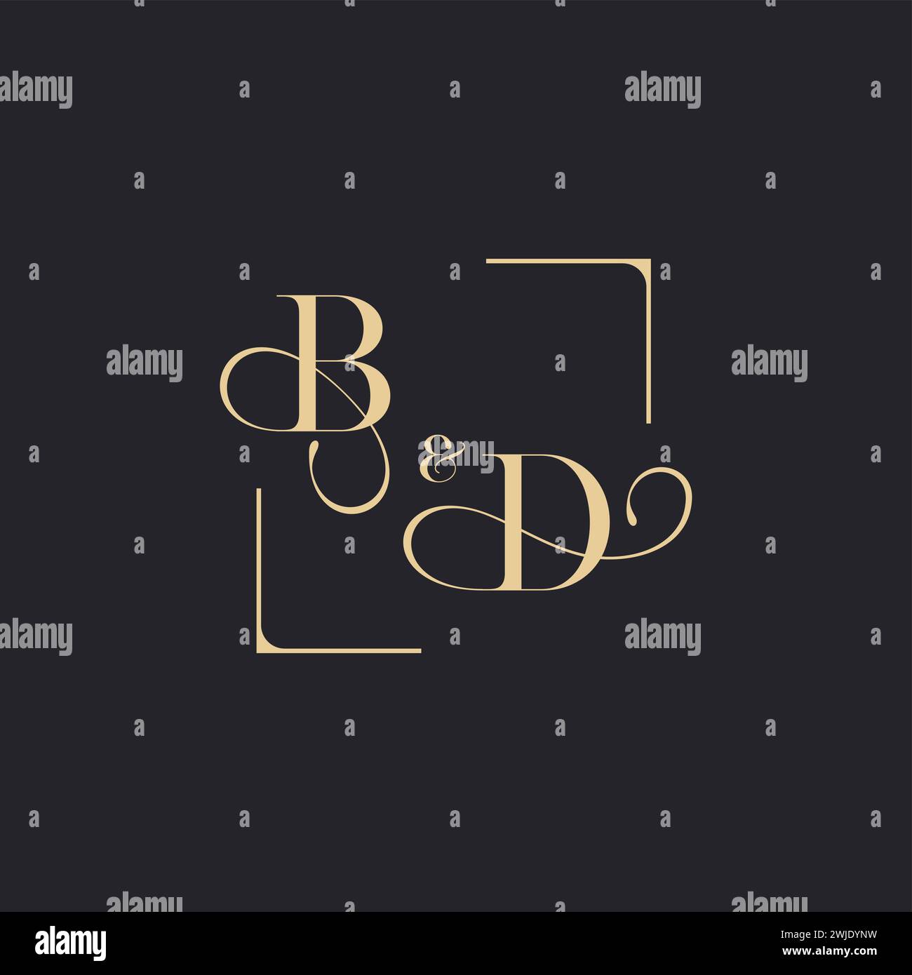 BD concept simple de logo de contour de mariage et carré de conception initiale en or sur fond blanc Illustration de Vecteur