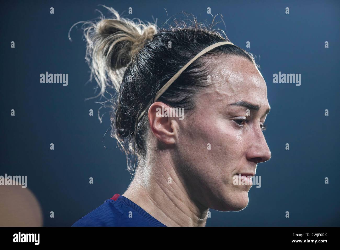 Amsterdam, pays-Bas. 14 février 2024. Lucy Bronze du F.C Barcelone vue en action lors du match de la Liga F (première division féminine d'Espagne) 2023-24 entre le F.C Barcelone et Levante U.D au Johan Cruyff Stadium. Score final ; F.C Barcelona 1:1 Levante U.D crédit : SOPA images Limited/Alamy Live News Banque D'Images