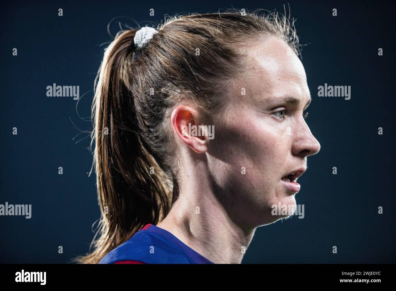 Amsterdam, pays-Bas. 14 février 2024. Graham Hansen du F.C Barcelone vu en action lors du match de la Liga F (première division féminine d'Espagne) 2023-24 entre le F.C Barcelone et le Levante U.D au Johan Cruyff Stadium. Score final ; F.C Barcelona 1:1 Levante U.D crédit : SOPA images Limited/Alamy Live News Banque D'Images