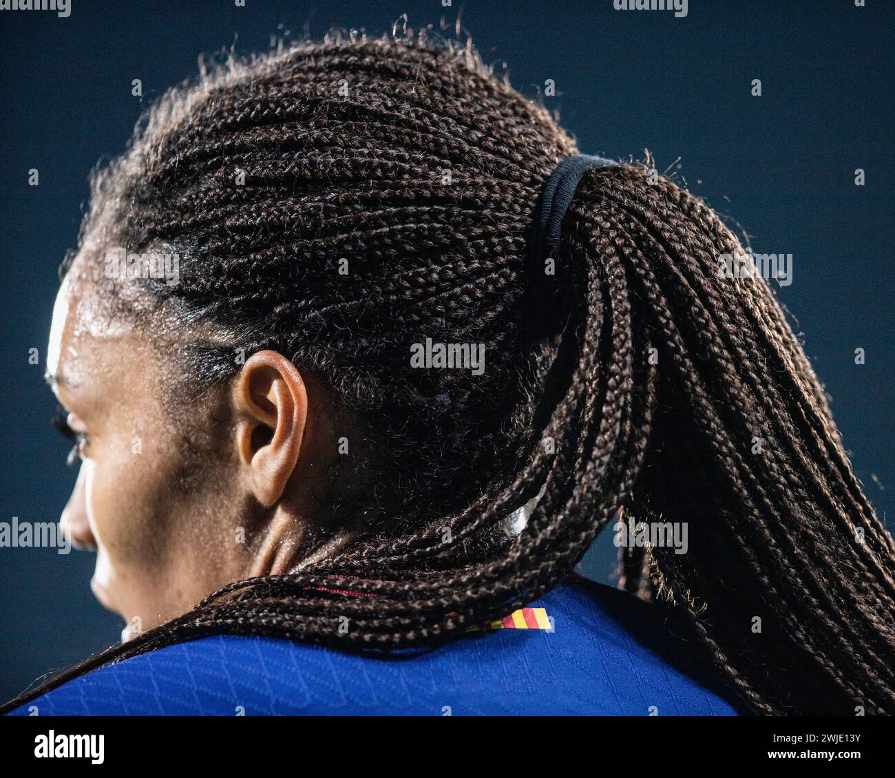 Amsterdam, pays-Bas. 14 février 2024. Salma Paralluelo du F.C Barcelone vu en action lors du match de la Liga F (première division féminine d'Espagne) 2023-24 entre le F.C Barcelone et Levante U.D au Johan Cruyff Stadium. Score final ; F.C Barcelona 1:1 Levante U.D (photo de MartÌ Segura Ramoneda/SOPA IM/Sipa USA) crédit : Sipa USA/Alamy Live News Banque D'Images