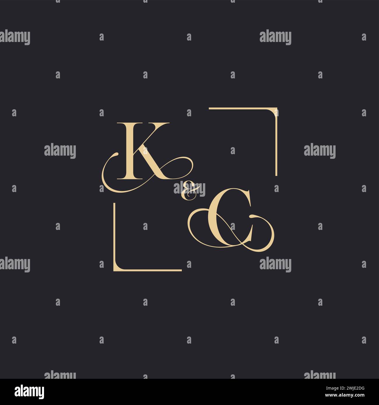 KC concept simple de logo de contour de mariage et carré de conception initiale en or en fond blanc Illustration de Vecteur
