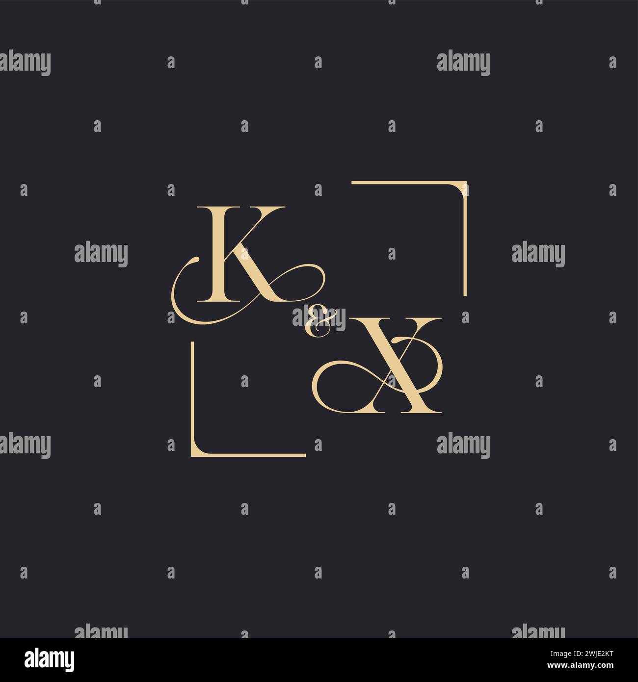 KX concept simple de logo de contour de mariage et carré de conception initiale en or en fond blanc Illustration de Vecteur