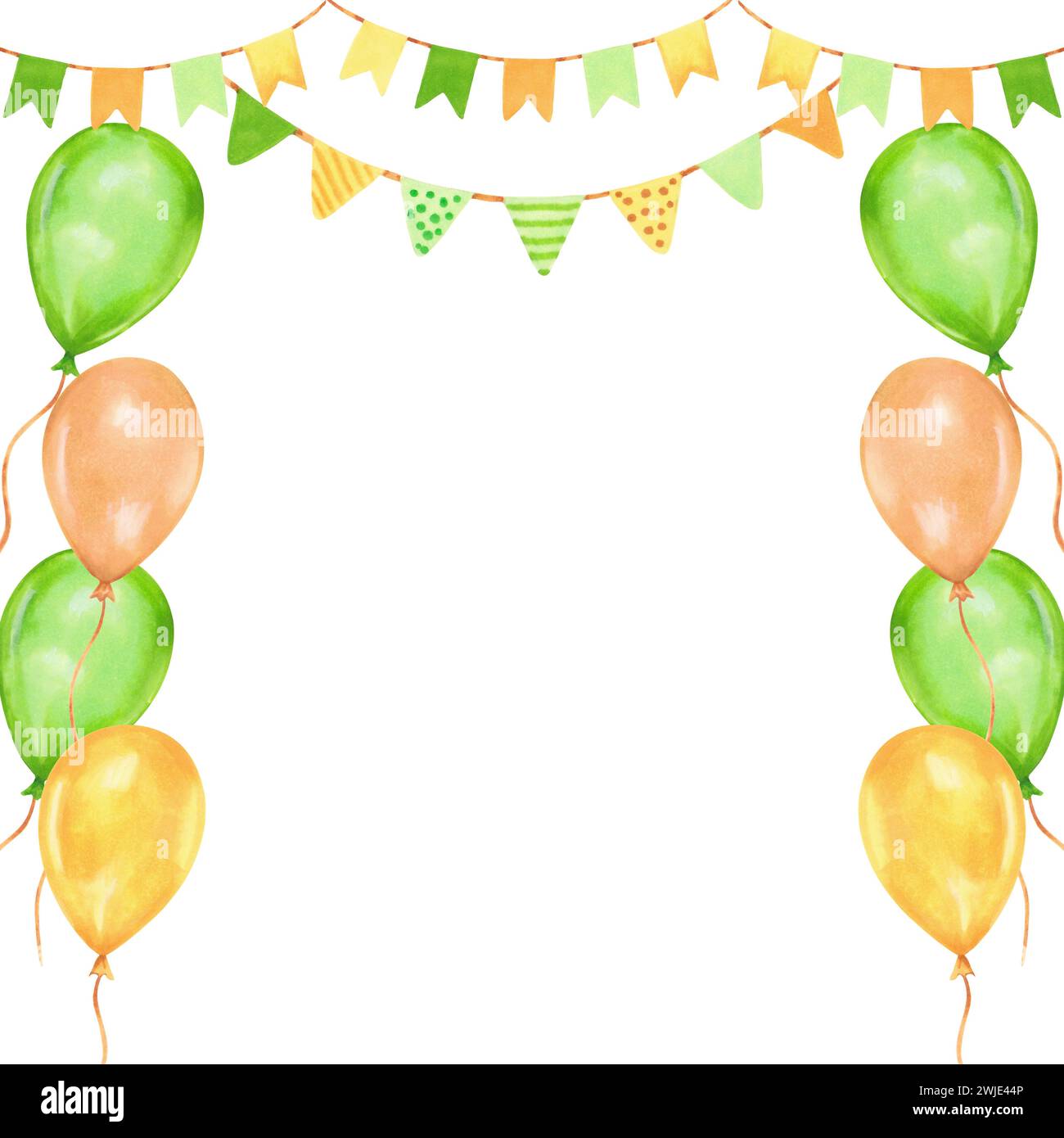 Cadre carré avec ballons et guirlandes avec espace pour le texte à préparer Patrick jour ou été design etc.aquarelle et marqueur illustration.main dessinée i Banque D'Images