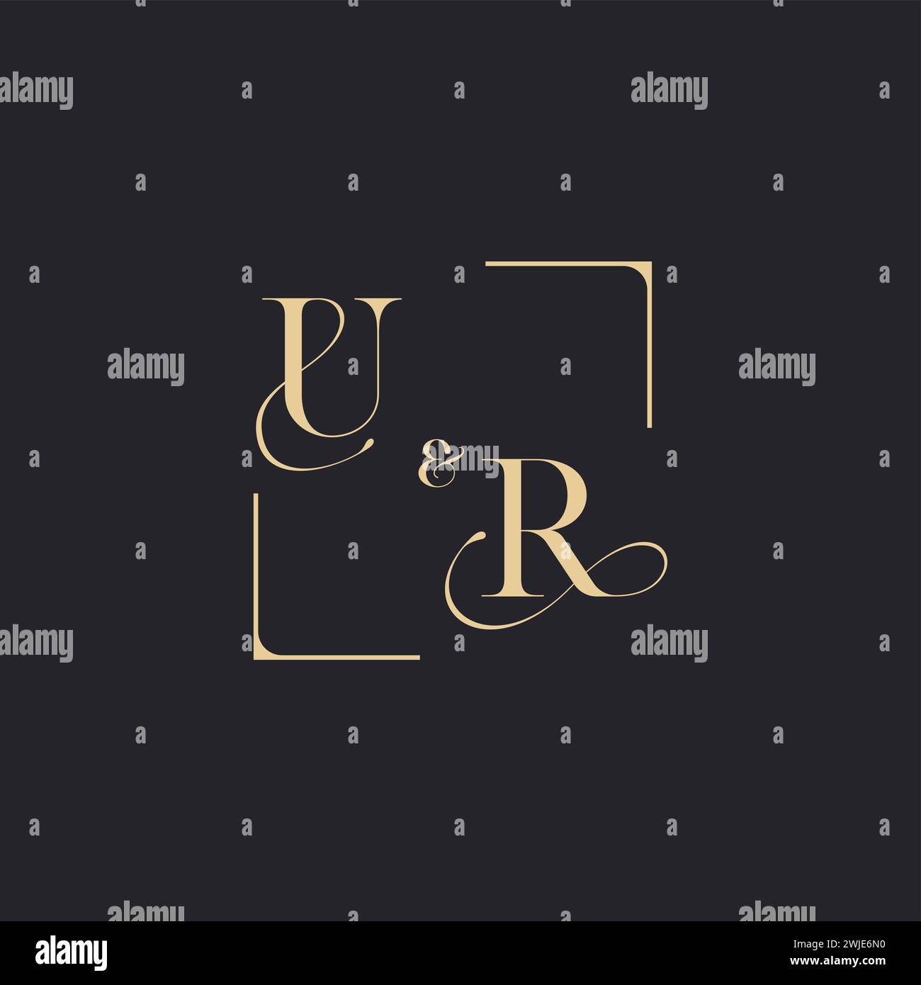 Ur concept simple de logo de contour de mariage et carré de conception initiale en or sur fond blanc Illustration de Vecteur
