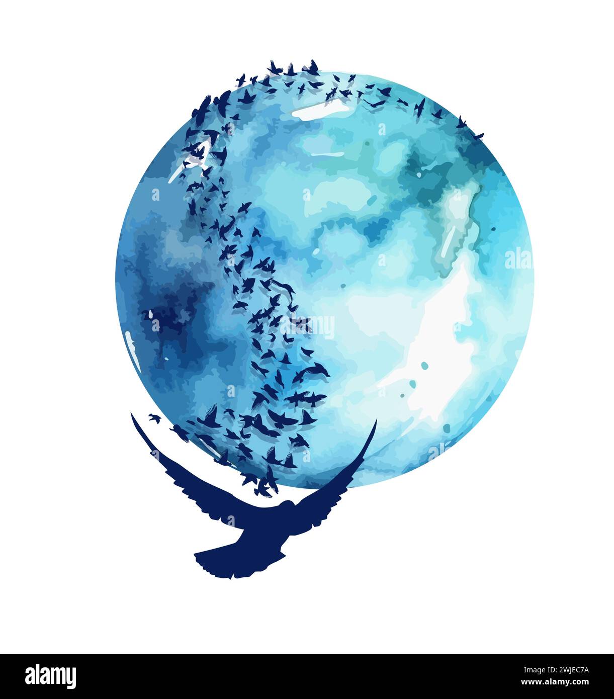 Planète bleue avec des pigeons volants. Troupeau d'oiseaux volants. dessin à la main. Pas ai, illustration vectorielle Illustration de Vecteur Planète bleue avec des pigeons volants. Troupeau d'oiseaux volants. dessin à la main. Pas ai, illustration vectorielle Illustration de Vecteur