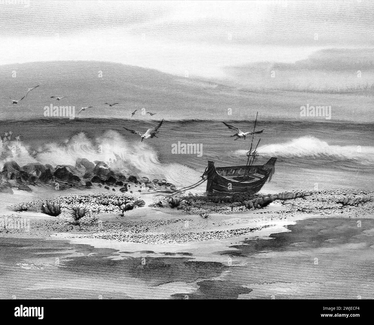 Photographie monochrome noir et blanc peinture aquarelle originale SEA Beach phuket thaïlande Banque D'Images