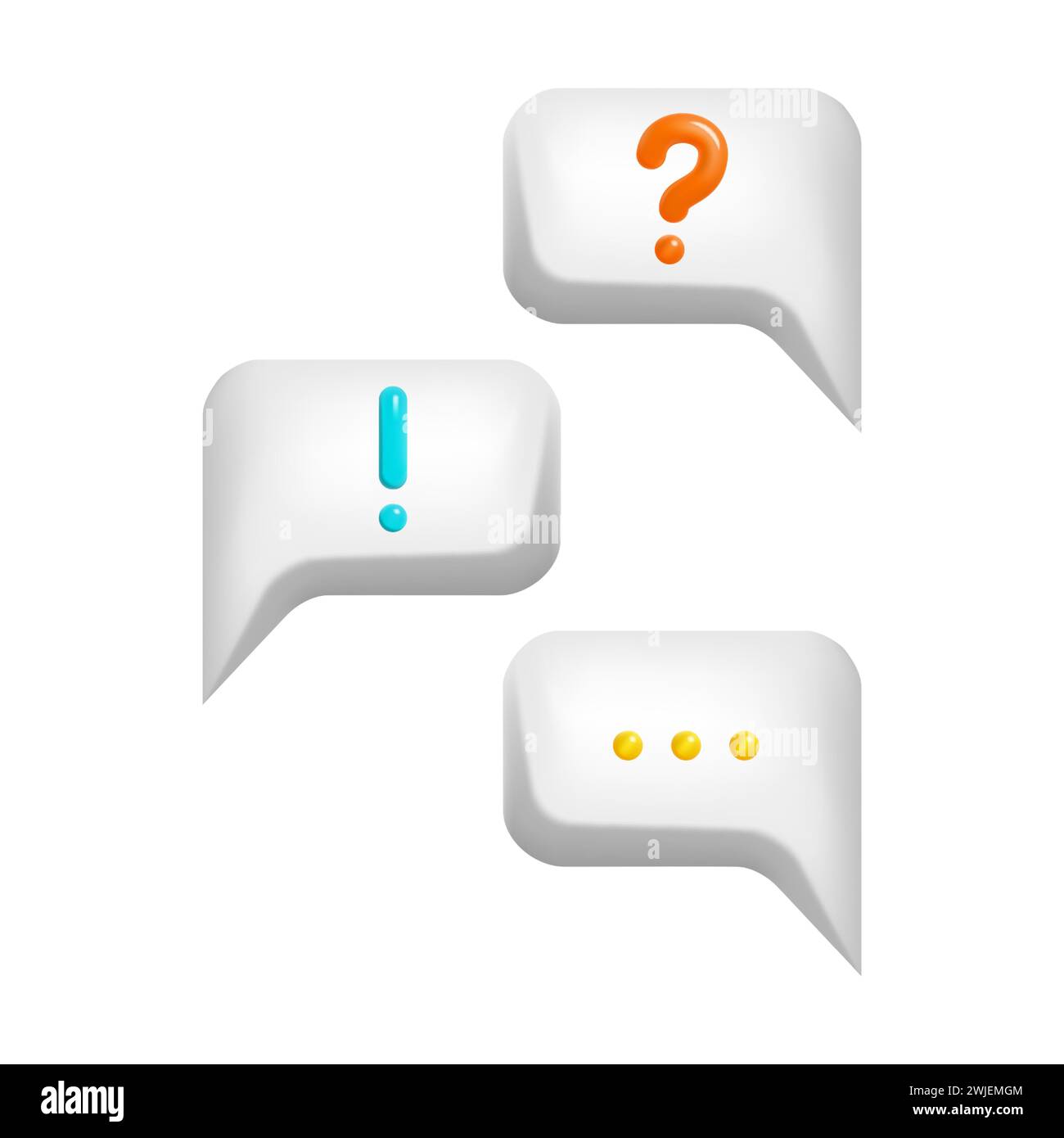 discours de bulle 3d avec points de suspension, question et point d'exclamation. Illustration de Vecteur
