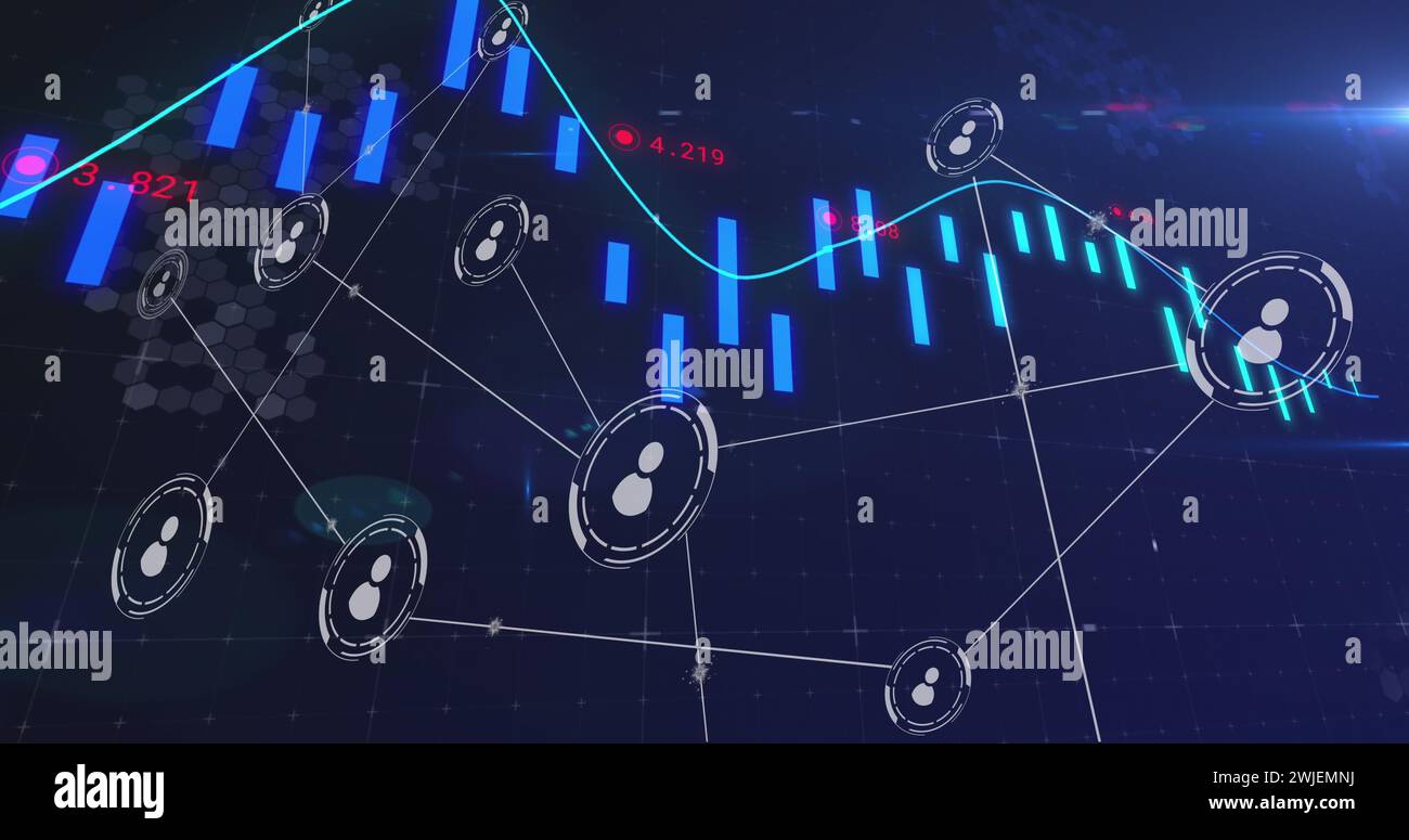 Image du réseau de connexions avec des icônes sur le traitement des données Banque D'Images