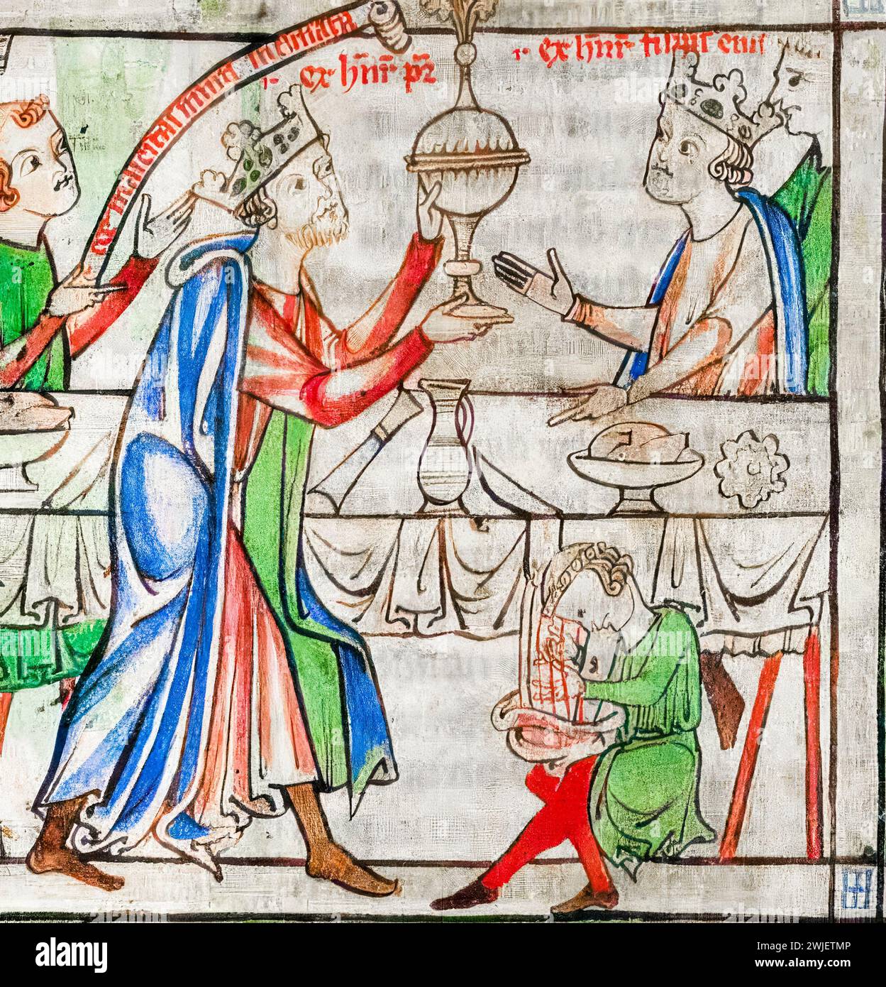 Couronnement d'Henri le jeune Roi (1155-1183), roi titulaire d'Angleterre, duc de Normandie, comte d'Anjou et du Maine, peinture manuscrite enluminée de portrait 1220-1240 Banque D'Images