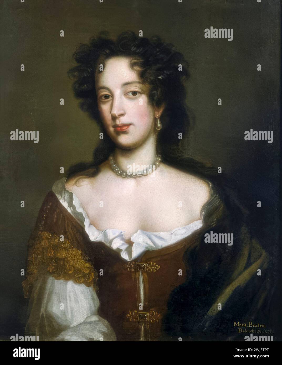 Marie de Modène (1658-1718) en tant que duchesse d'York, plus tard reine consort d'Angleterre, d'Écosse et d'Irlande en tant que seconde épouse de Jacques II et VII, portrait peint à l'huile par l'atelier de Willem Wissing, 1676-1685 Banque D'Images