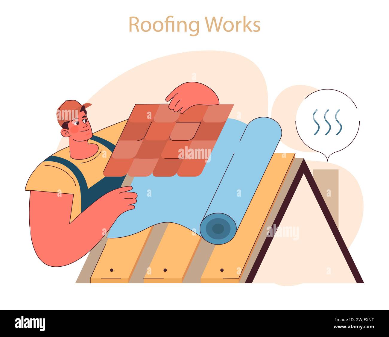 Concept de toiture. Illustration détaillée d'un couvreur installant des tuiles, offrant une protection optimale contre les intempéries. Illustration vectorielle plate Illustration de Vecteur