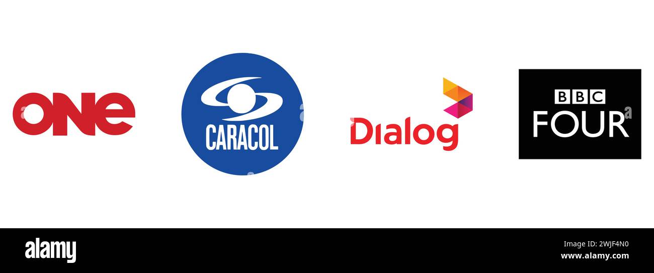 Dialog Axiata, TVNZ TV One, Caracol TV, BBC four. Collection de logos vectoriels éditoriaux. Illustration de Vecteur