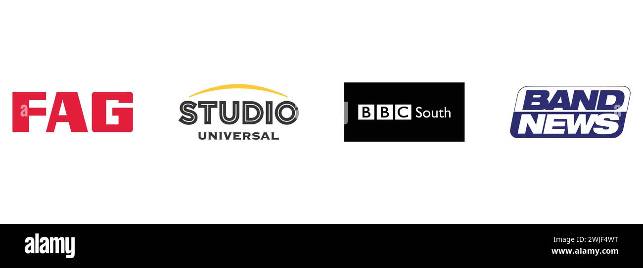 FAG, Studio Universal, BBC Region South, Band News TV. Collection de logos vectoriels éditoriaux. Illustration de Vecteur
