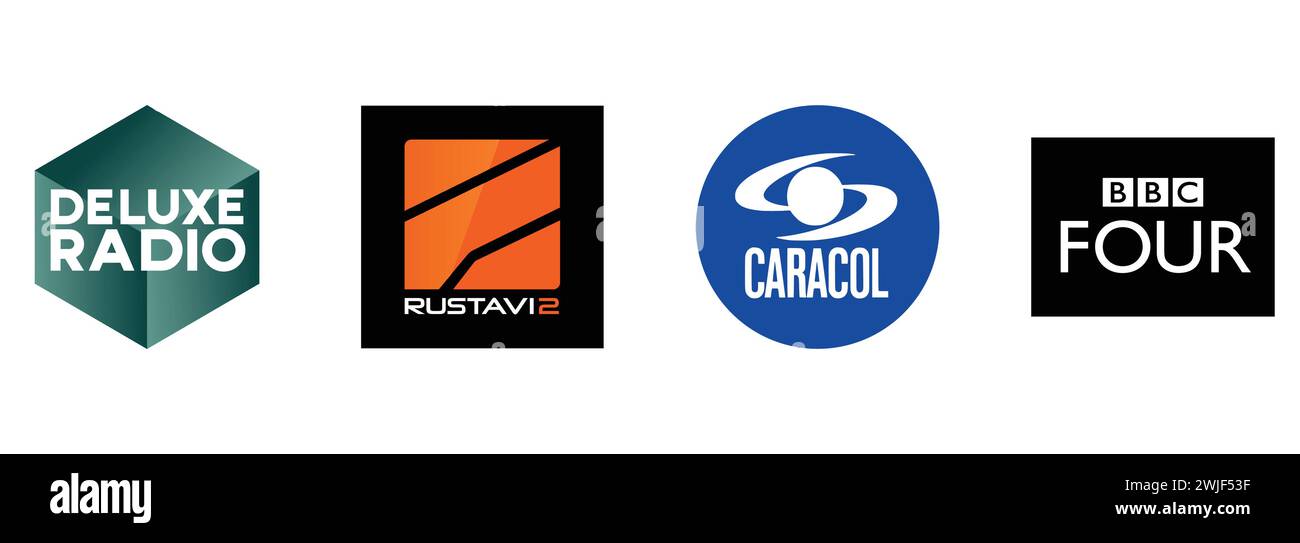 BBC four, Rustavi 2, Deluxe Radio, Caracol TV. Collection de logos vectoriels éditoriaux. Illustration de Vecteur