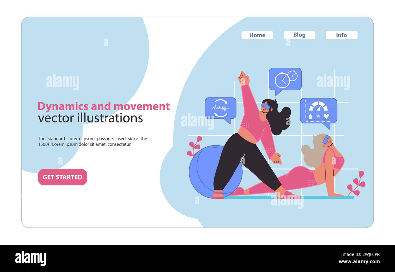 Ressentez le rythme d'un entraînement alimenté par VR avec notre illustration dynamique et axée sur le mouvement, où le guidage virtuel et l'agilité réelle se mélangent pour une séance de fitness complète. Illustration de Vecteur