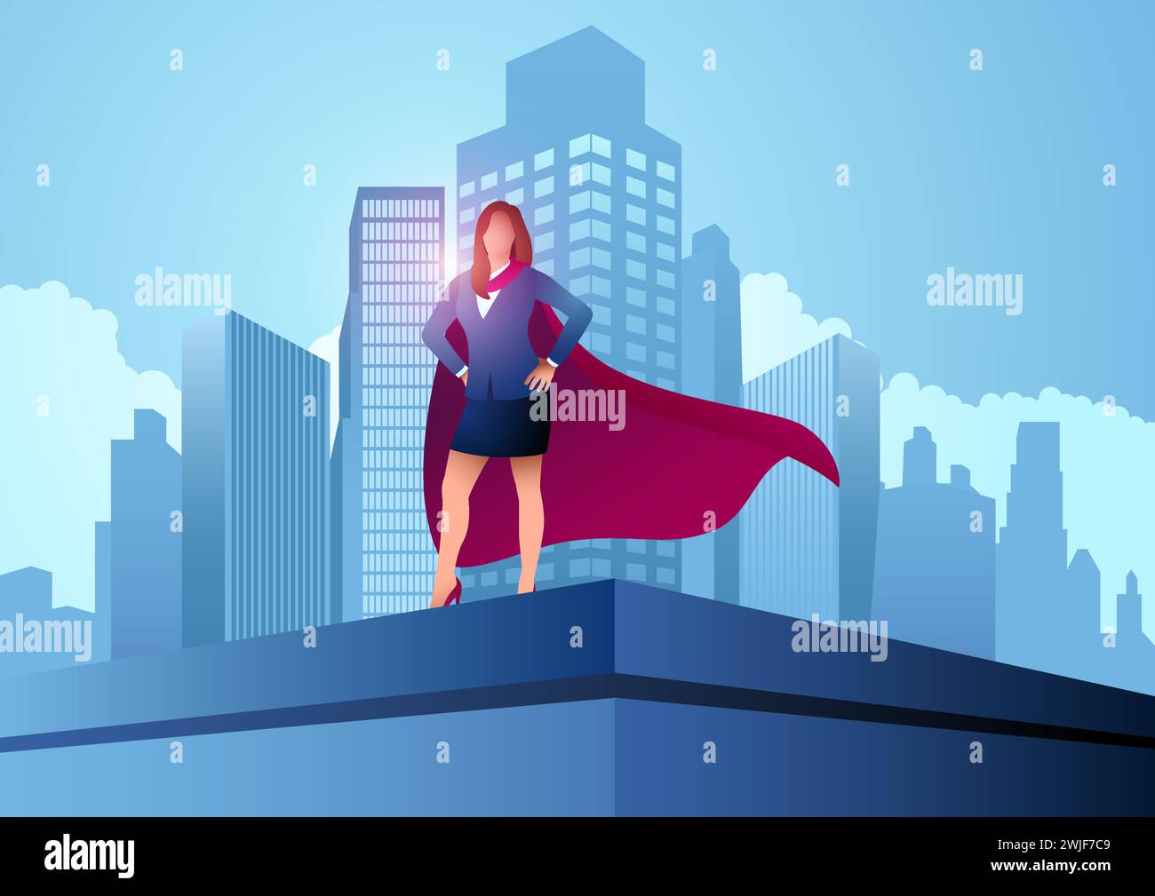 Libérez votre ambition, illustration vectorielle d'une femme d'affaires comme un super-héros, défiant les obstacles et atteignant de grands sommets Illustration de Vecteur