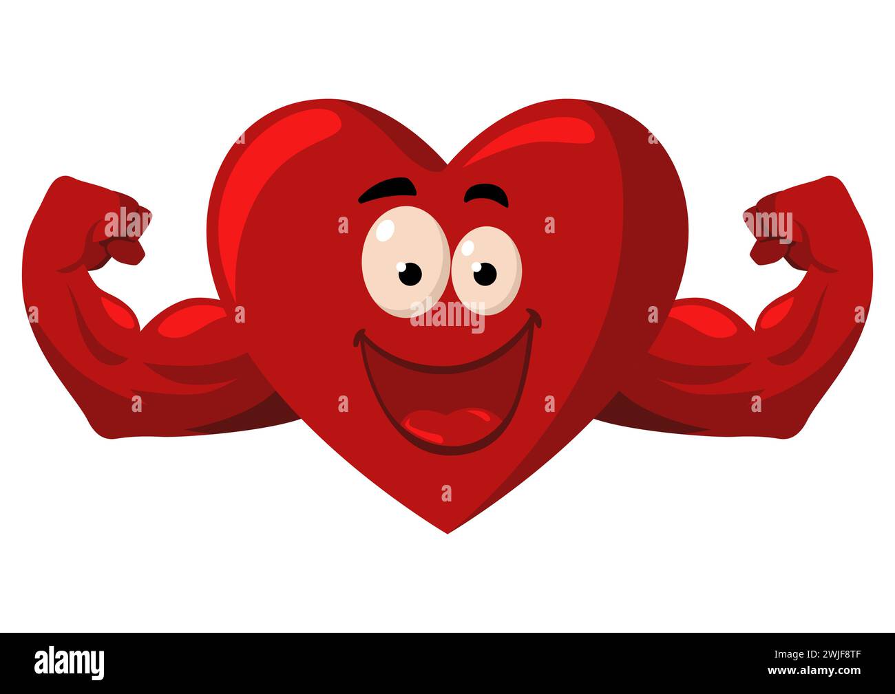 Personnage de dessin animé drôle d'un cœur avec des mains musclées, illustration vectorielle Illustration de Vecteur