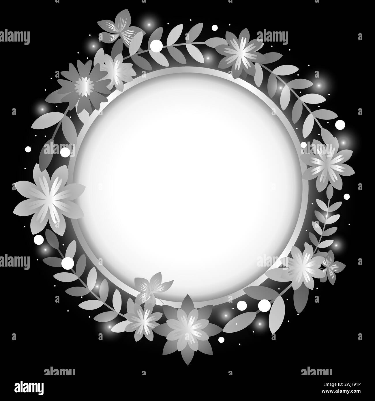 Illustration vectorielle de bouquet blanc décoratif sur fond noir Illustration de Vecteur