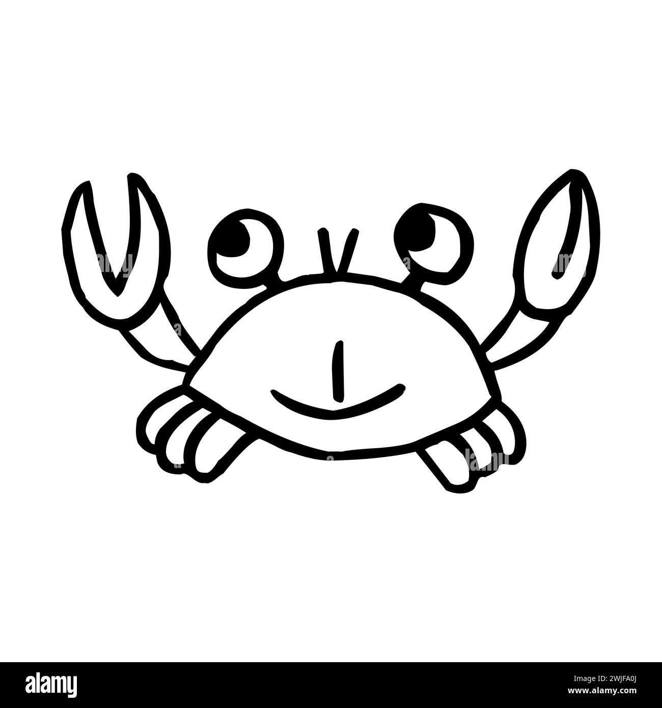 Icône de ligne de crabe drôle dessinée à la main en noir et blanc Illustration de Vecteur