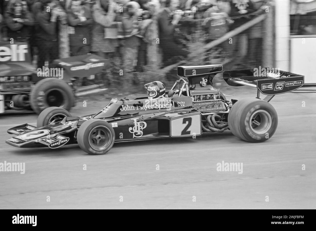 John Player Lotus 72 E piloté par Jacky Ickx lors du Grand Prix de formule 1 1974 à Mosport Park, a débuté 21e, a terminé 13e. Banque D'Images