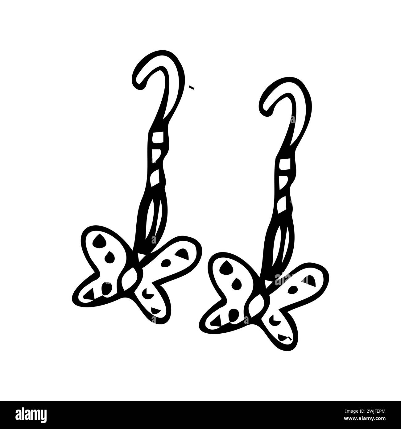 Boucles d'oreilles papillon en diamant dessinées à la main Doodle illustration vectorielle. Peut être utilisé pour la bannière de beauté pour les affaires de bijoux. Illustration de Vecteur