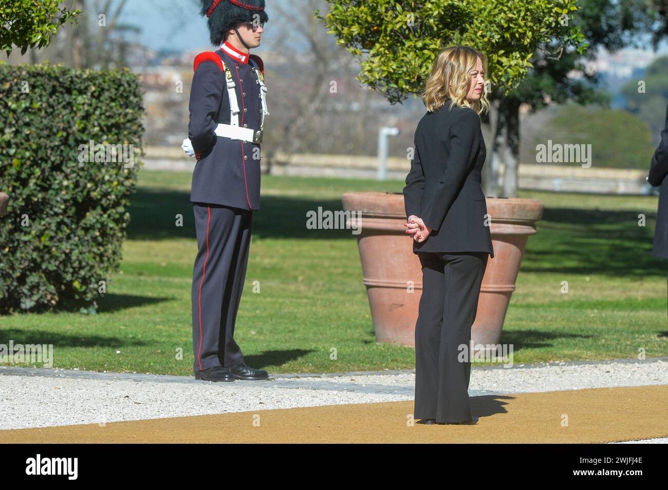 Italie, Rome, 15 février 2024 : Sommet Italie - Roumanie, le premier ministre Giorgia Meloni reçoit Marcel Ciolacu, le premier ministre de Roumanie photo © Stefano Carofei/Sintesi/Alamy Live News Banque D'Images