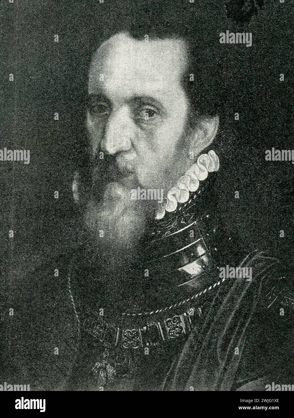 Cette peinture est conservée dans un musée à Anmsterdam. Il montre Ferdinand Alvarez de Tolède, le duc d'Alba. Fernando Álvarez de Tolède, duc d'Alba (1507-1582), ou Alva, était un général et homme d'État espagnol. Connu sous le nom de duc de fer en raison de son impitoyable, il a presque réussi à freiner la montée dans les pays-Bas contre l'Espagne. Le Conseil des troubles était le tribunal spécial institué le 9 septembre 1567 par Fernando Álvarez de Tolède, 3e duc d'Alba, gouverneur général des pays-Bas des Habsbourg sur ordre de Philippe II d'Espagne pour punir les dirigeants de la politique récente Banque D'Images