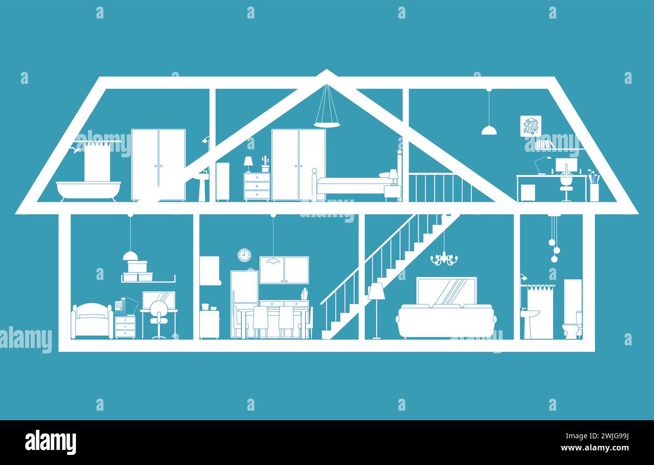 Plan du niveau inférieur et du grenier d'une résidence en vue transversale Illustration de Vecteur