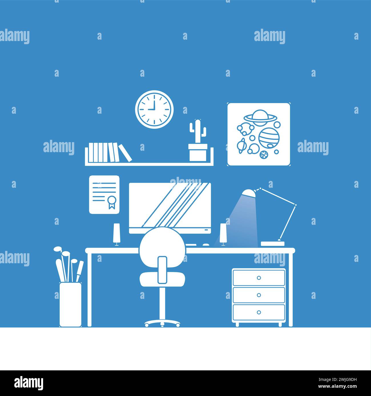 Installation du bureau et illustration du mobilier Illustration de Vecteur
