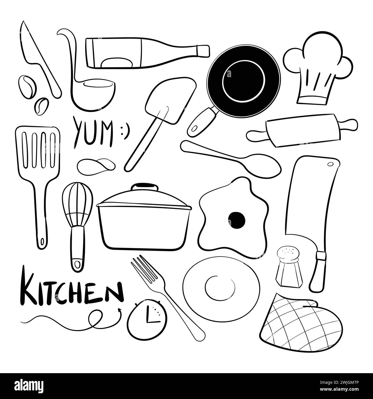 Kitchen Set Items icône coutellerie illustration vectorielle aléatoire Kitchen Doodle vecteur Illustration de Vecteur
