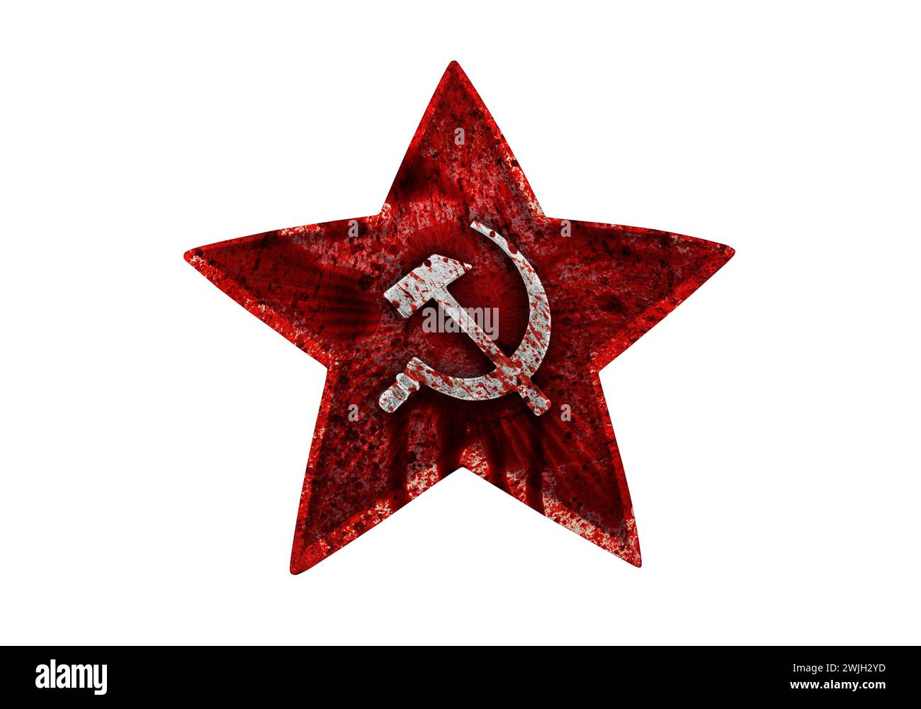 Badge d'étoile rouge soviétique dans le sang isolé sur fond blanc Banque D'Images