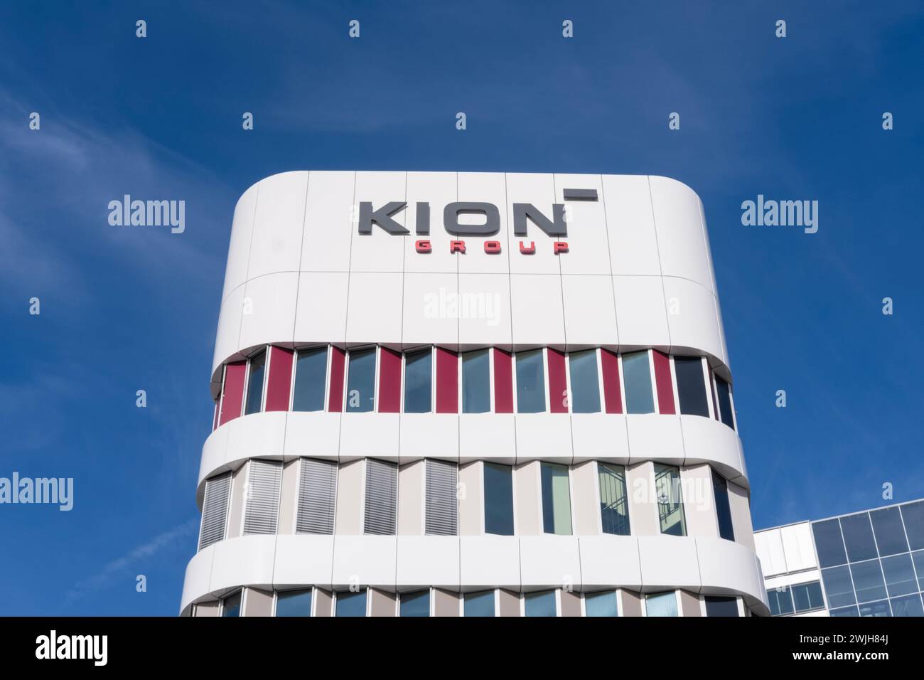 Holding KION Company Building, KION GROUP AG, équipement du fabricant allemand, véhicules automoteurs pour saisir, soulever, déplacer, empiler, se rendre dans un quar Banque D'Images