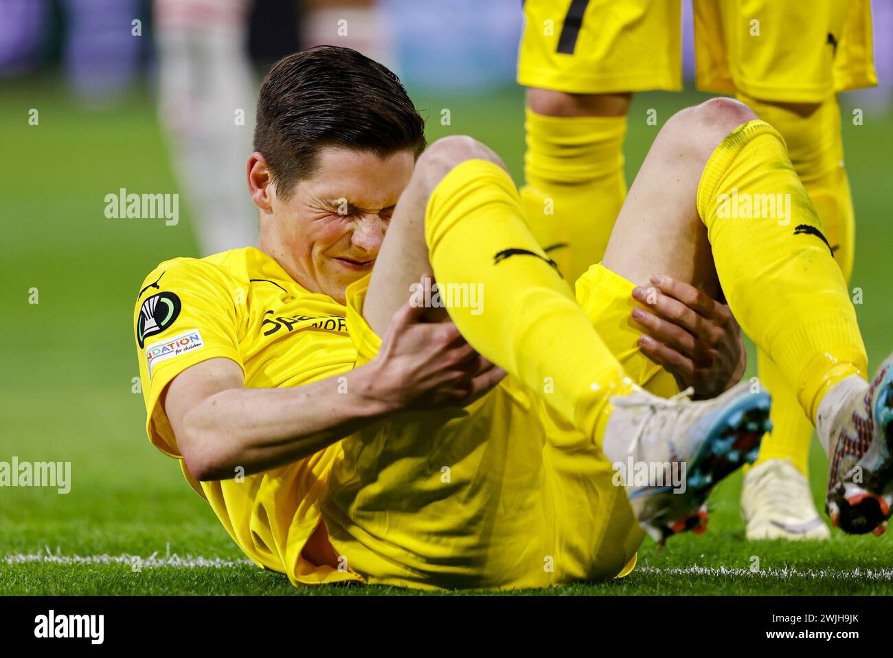 Amsterdam, pays-Bas. 15 février 2024. AMSTERDAM, 15-02-2024, JohanCruyff Stadium, Europa Conference League saison 2023/2024. Match entre Ajax et FK Bodo/Glimt. Bodo/Glimt joueur Sondre Brunstad FET sont blessés crédit : Pro Shots/Alamy Live News Banque D'Images