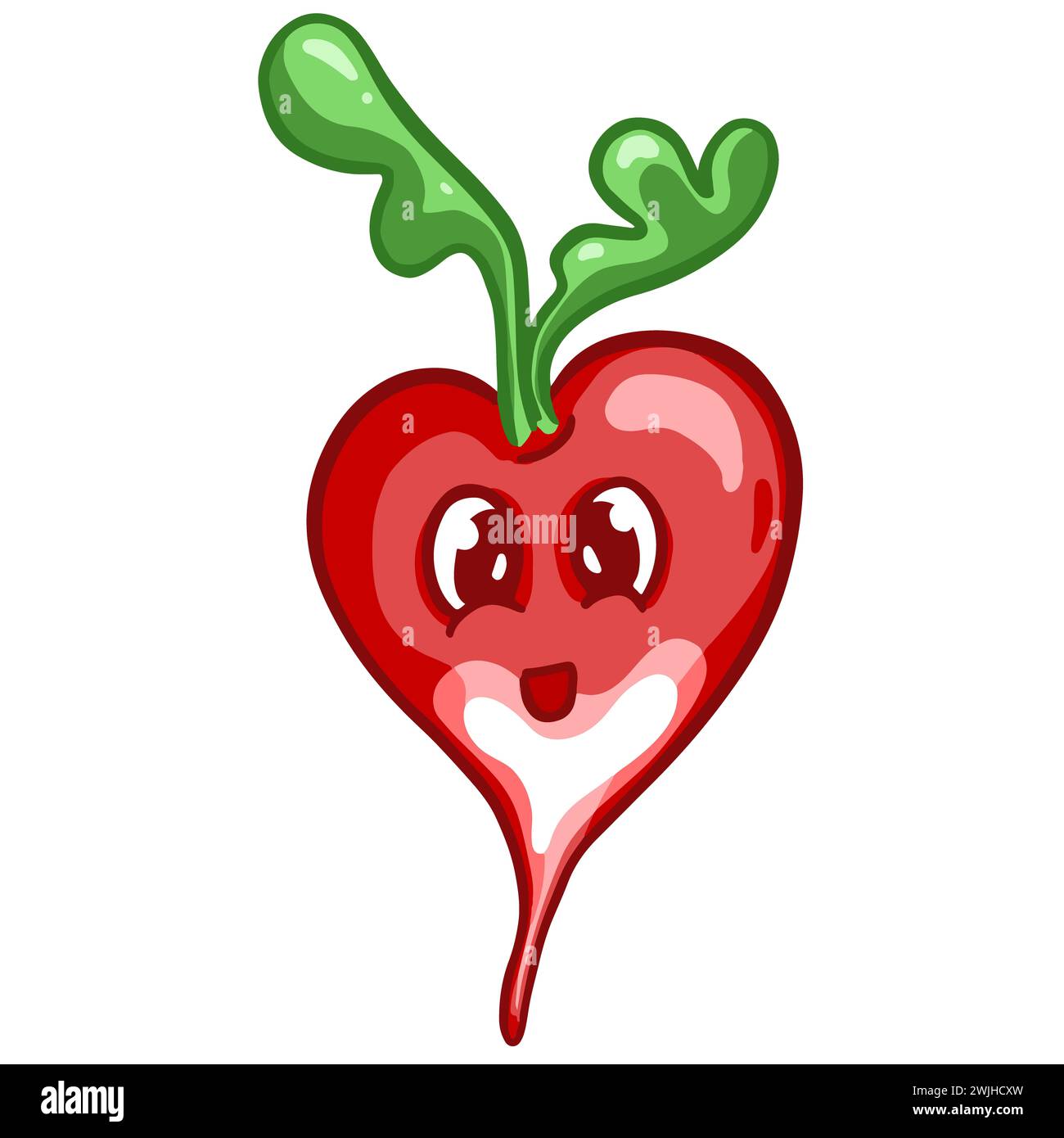 Personnage de radis végétal de dessin animé avec illustration de visage de Smiley Kawaii Banque D'Images