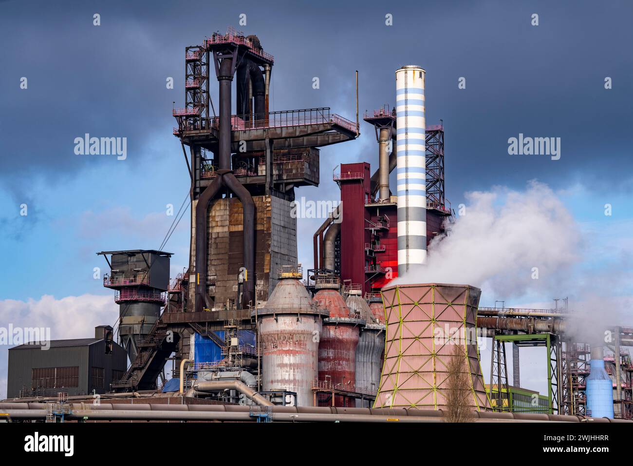 Site sidérurgique de Duisburg-Bruckhausen, ThyssenKrupp Steel, hauts fourneaux 8 et 9, NRW, Allemagne, Banque D'Images