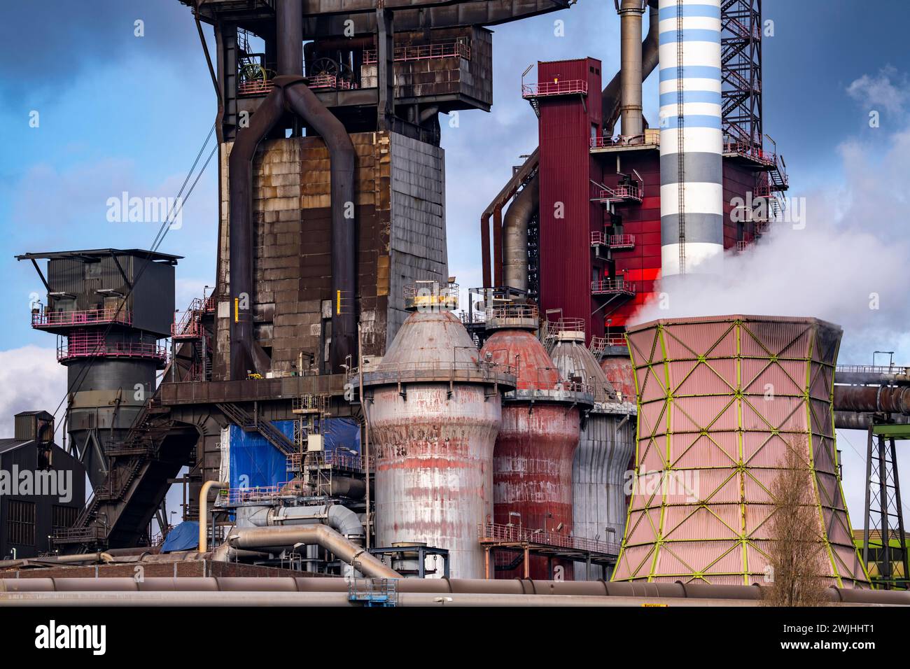 Site sidérurgique de Duisburg-Bruckhausen, ThyssenKrupp Steel, hauts fourneaux 8 et 9, NRW, Allemagne, Banque D'Images