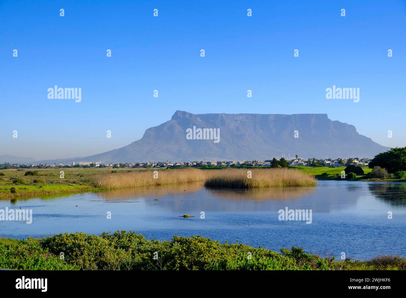 De Bloubergstrand à la silhouette de Cape Town, Cape Town, avec table Mountain, Cape Town, Western Cape, Afrique du Sud Banque D'Images