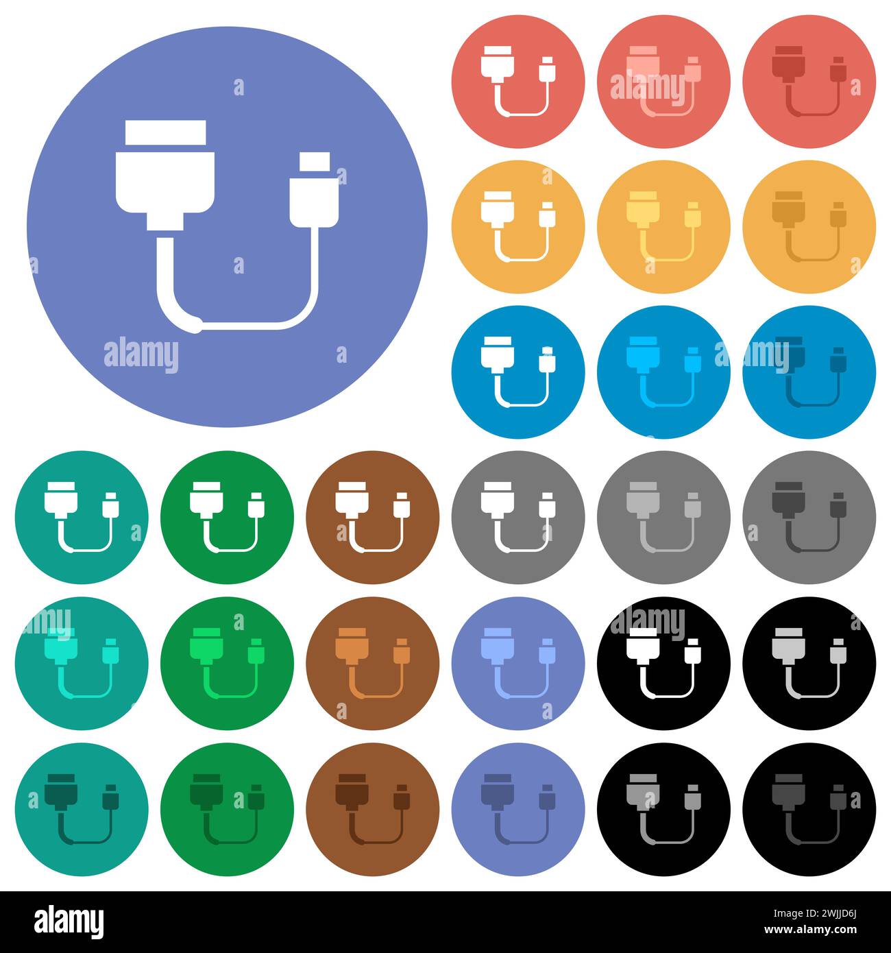 Convertisseur de câble de données d'ordinateur icônes plates multicolores sur fond rond. Inclus des variations d'icônes blanches, claires et sombres pour le survol et le statu actif Illustration de Vecteur