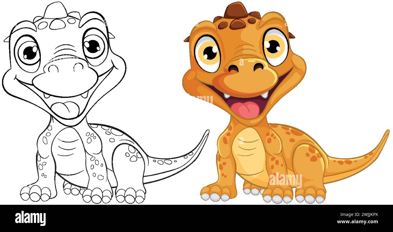 Illustration vectorielle de deux dinosaures de dessins animés heureux. Illustration de Vecteur