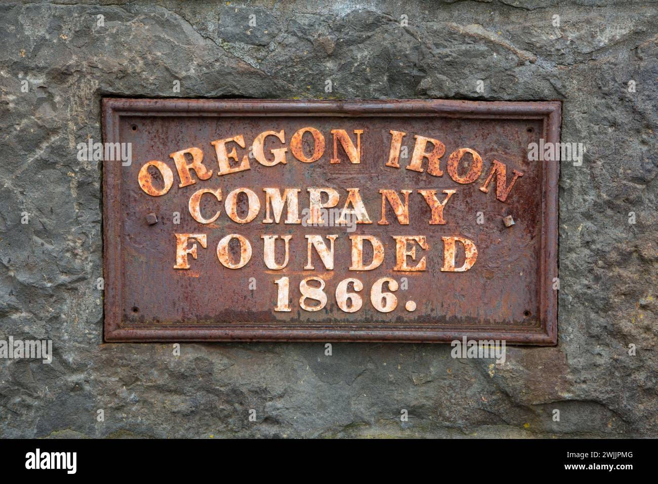 Le fer de l'Oregon, la plaque du four de l'entreprise George Rogers Park, Lake Oswego, Oregon Banque D'Images