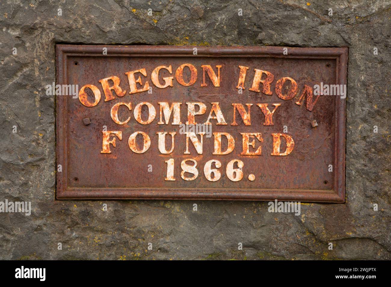 Le fer de l'Oregon, la plaque du four de l'entreprise George Rogers Park, Lake Oswego, Oregon Banque D'Images