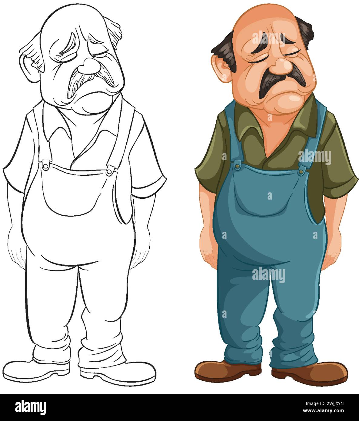 Deux personnages de dessins animés âgés tristes debout. Illustration de Vecteur