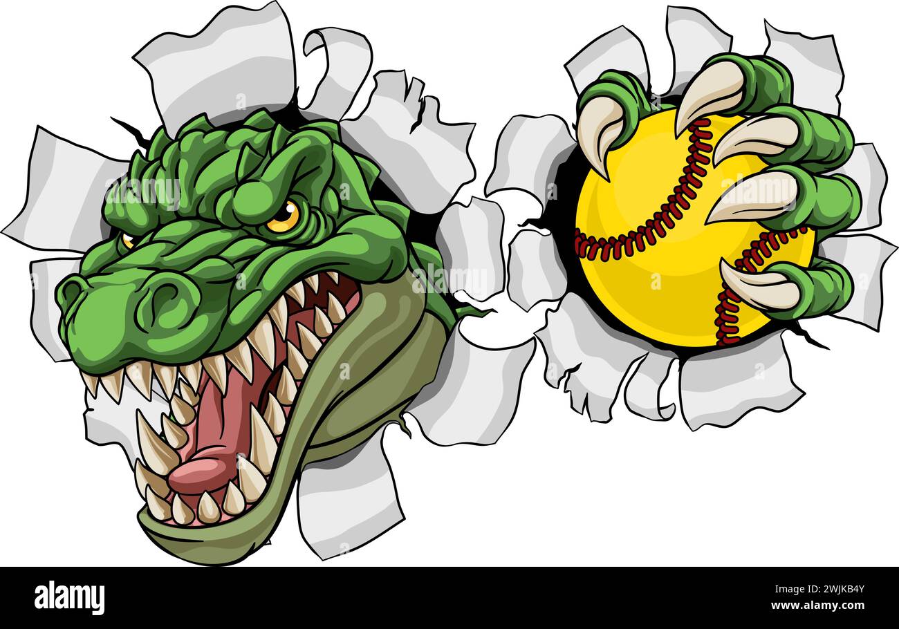 Mascotte de sport crocodile crocodile alligator Dinosaur Softball Illustration de Vecteur