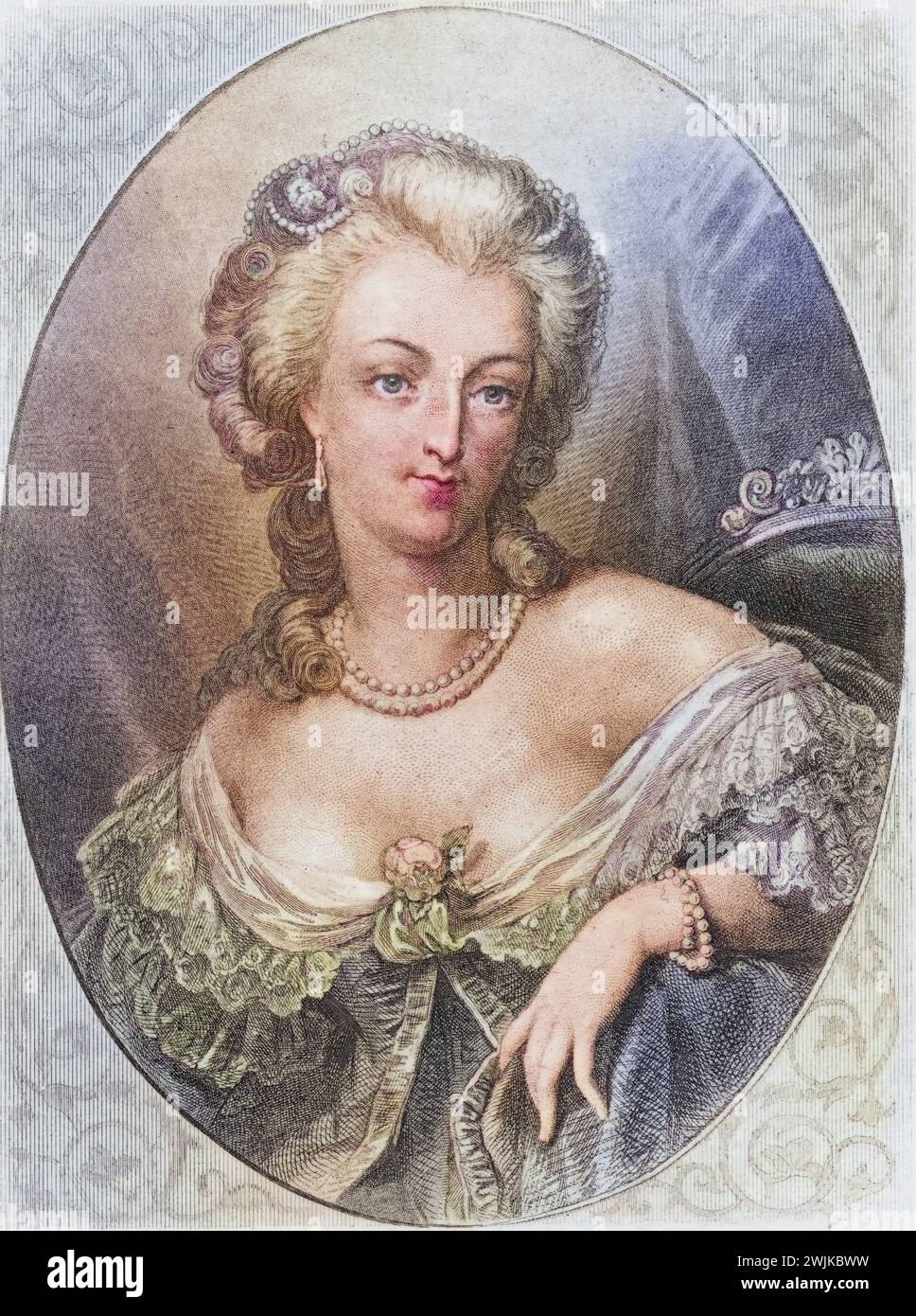 Marie-Antoinette (geb. 2. Novembre 1755 à Wien ; Gest. 16. Oktober 1793 in Paris) wurde als Erzherzogin Maria Antonia von Österreich geboren. Durch Heirat mit dem Thronfolger Ludwig August wurde sie AM 16. Mai 1770 Dauphine von Frankreich, Historisch, digital restaurierte Reproduktion von einer Vorlage aus dem 19. Jahrhundert, date du dossier non précisée Banque D'Images