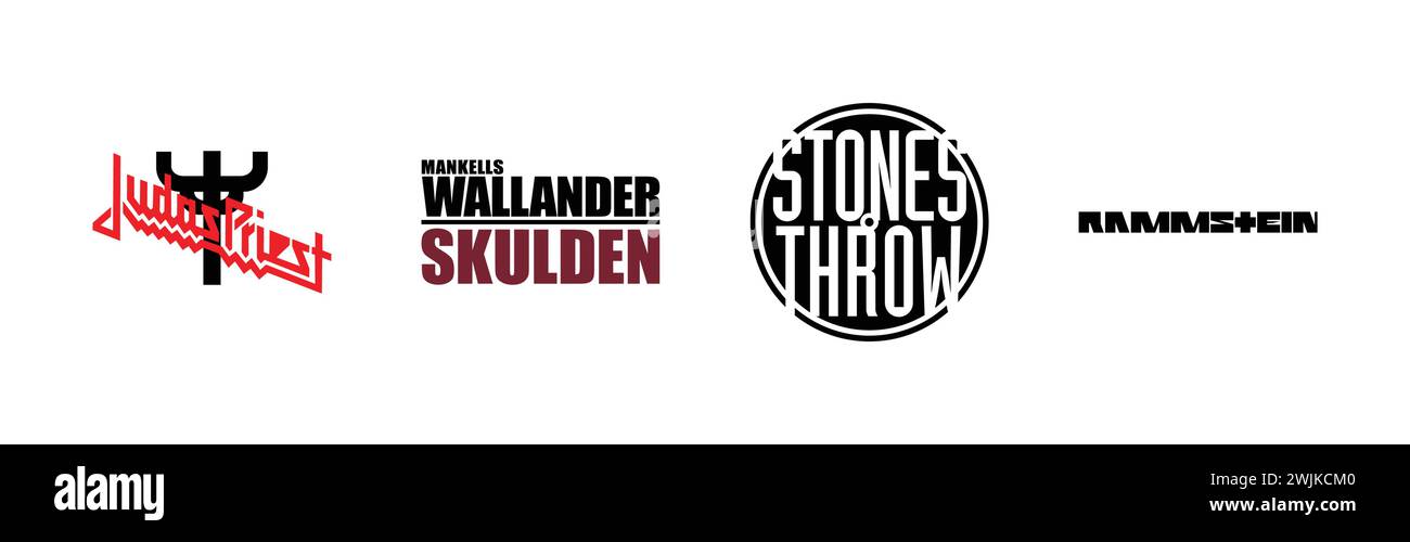 Wallander Skulden, Rammstein, Stones Throw, Judas prêtre, collection populaire de logo de marque. Illustration de Vecteur
