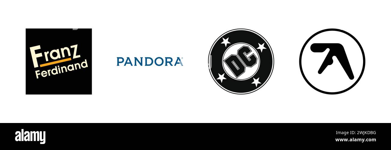 DC Bullet, Aphex twi, Franz ferdinand, Pandora, collection populaire de logo de marque. Illustration de Vecteur